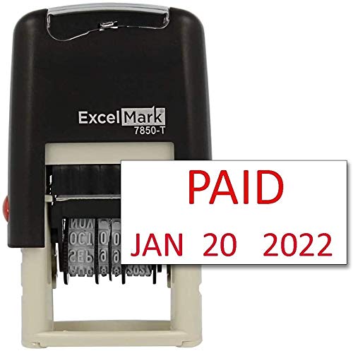 ExcelMark Paid - Self-Inking Rubber Date Stamp - Compact Size (Red Ink) - Image 1